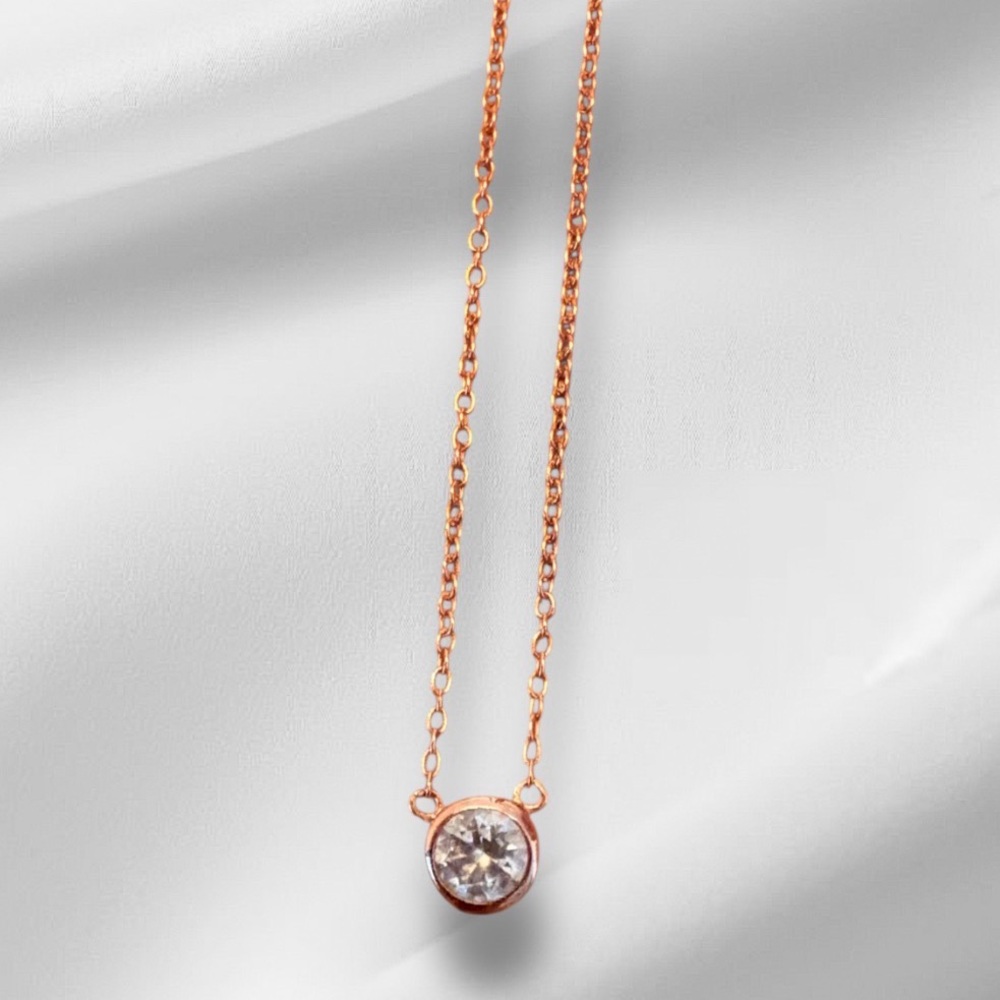 14K ROSE GOLD (PLATED) over 925 Sterling silver CZ SOLITAIRE NECKLACE